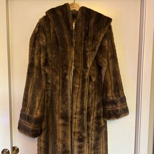 Fake Faux Fur Coat with Hood